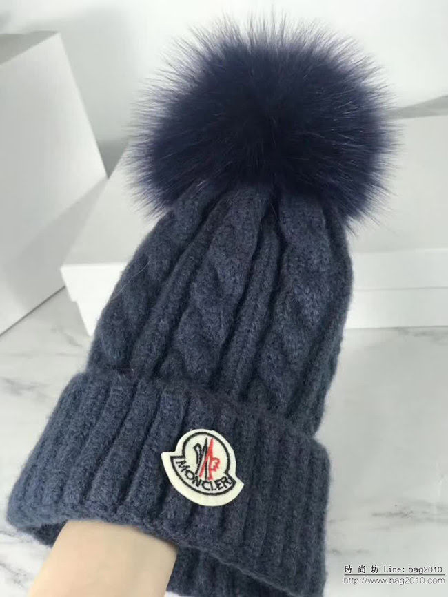 MONCIER蒙口 2018秋冬專櫃款 毛線搭配兔毛毛球針織帽 LLWJ6311